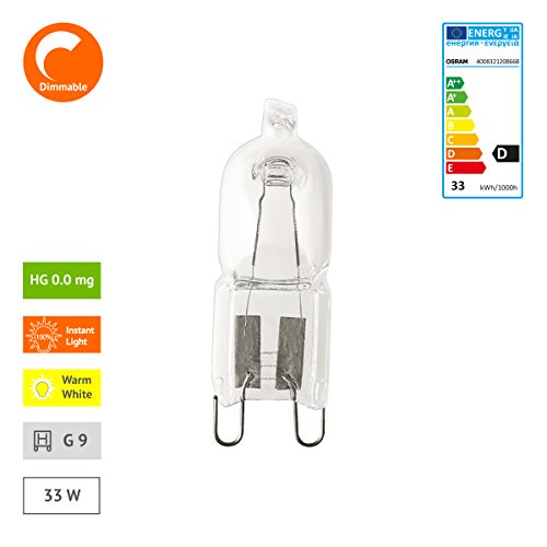 Osram HalogenPinBase Lamp Halopin G9Socket Dimmable 33W 230V Warm W