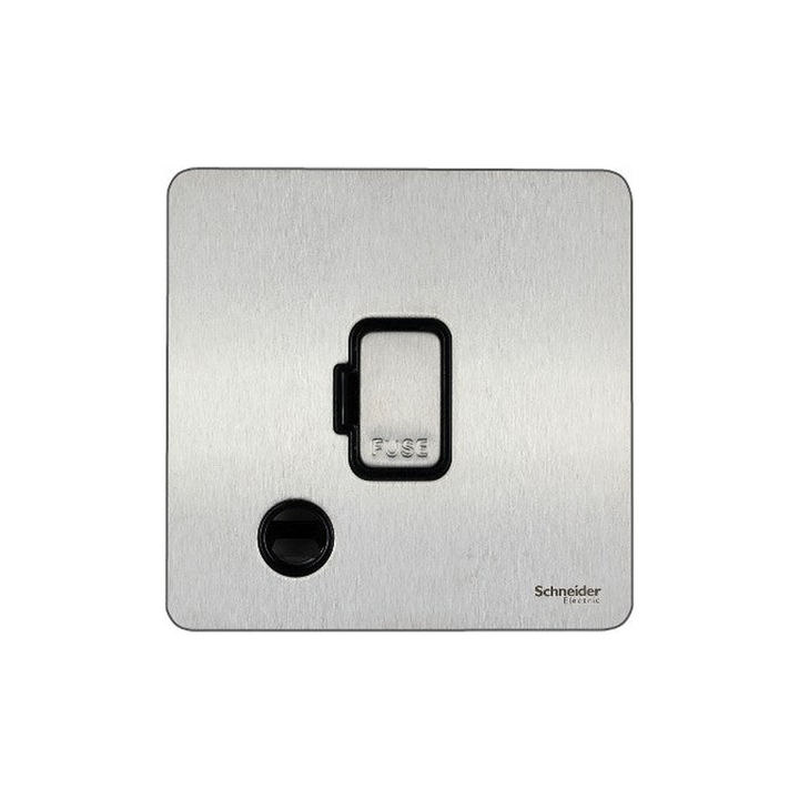 Schneider Gu5403-BSS Ultimate Stainless Steel Screwless Flat Plate 13A Unswitched Flex Outlet Fused Connection Unit Black Insert