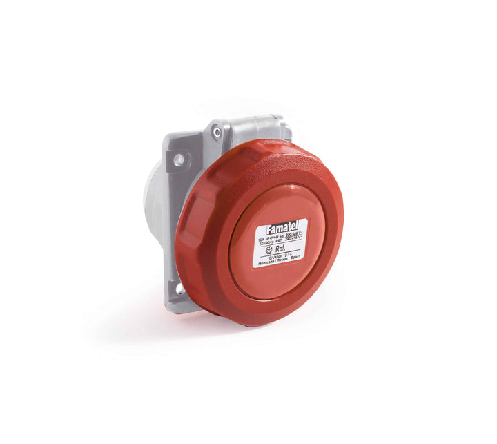 Famatel Panel Socket 400V 3P+E+N IP67 Flush Mount 10° Inclined (Amp - 16A / 32A / 63A / 125A)