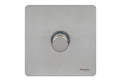 Schneider Electric Ultimate Screwless Flat Plate - Single Rotary 2 Way Dimmer Light Switch, Main & Low Voltage, 400W/VA, GU6412CSS, Stainless Steel