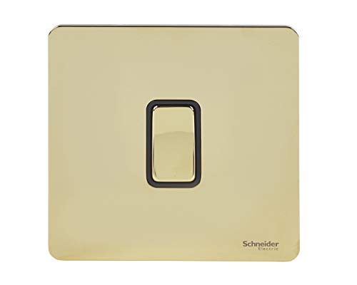 Schneider Electric GU1414-BPB 1 Gang Ultimate Screwless Flat Plate Intermediate Switch, Polished Brass with Black Interior