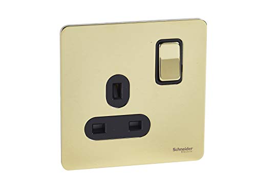 Schneider Electric GU3410-BPB 13A 1-Gang Ultimate Screwless Flat Plate Switched Socket, Brass