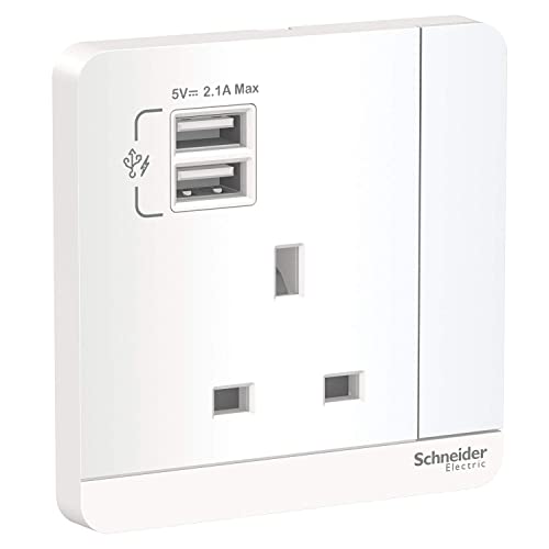 Schneider Electric E8315USB_WE_G12 AvatarOn 3P 13A 2 USB Charger + Switched Socket, White