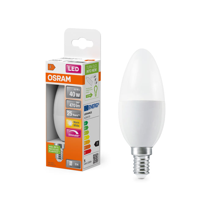 Osram LED Superstar PCR Classic B 4.9W, 827 Frosted E14, Dimmable ...