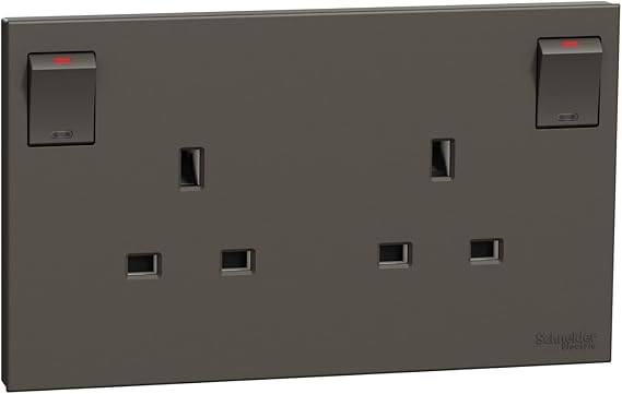 Schneider Electric Switched socket, AvatarOn C, 13A 250V, 2 gangs, dark grey - E87T25_WE