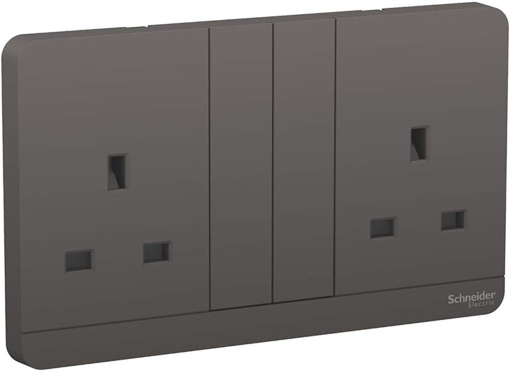 Schneider Electric AvatarOn E83T25_DG_G12 Double Switch Socket 3P With Shutter 13Amps 250V Dark Grey