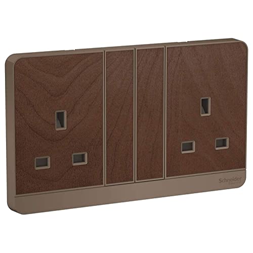 Schneider Eletric AvatarOn E83T25_WD_G12 Double Switch Socket 3P With Shutter 13Amps 250V Wood