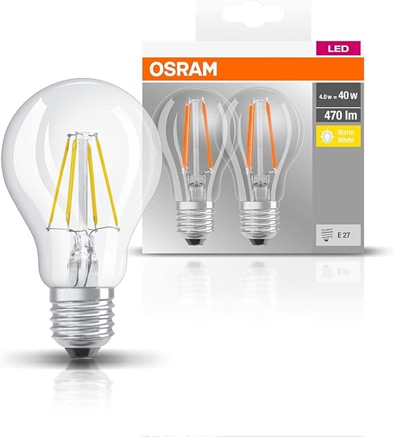 Osram Filament Retrofit Classic 4W LED Bulb, Screw base E27- 827 Warm White Lamp Pack Of 2