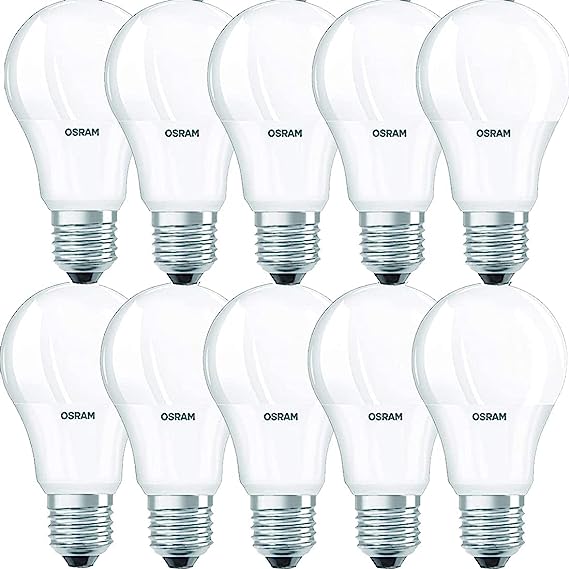 Osram LED Classic Bulb A 8.5W, Cool White Frosted LED Lamp – Long Life Energy Saving Lighting- Pack of 10