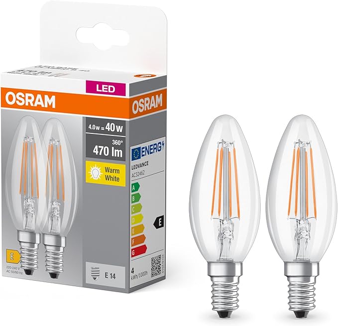 Osram LED Bulb E14 Filament Warm White 2700K 4W Classic B 40 Clear Light Non Dimmable