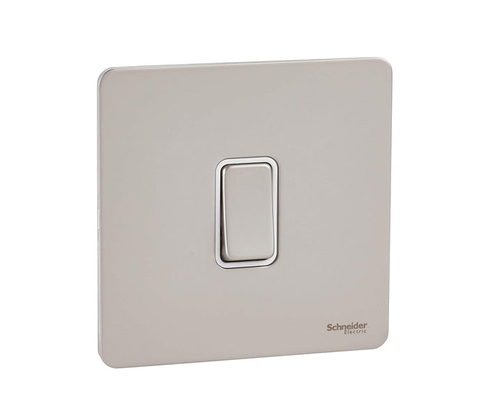 Schneider Electric GU1414WPN 1 Gang Ultimate Screwless Flat Plate Intermediate Switch, Pearl Nickel with White Interior