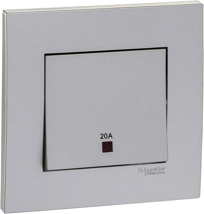 Schneider Electric Vivace, 1 Gang, Double Pole Switch, 20 A, Aluminium Silver, Double Pole, KB31D20NER_AS_G12 - KB31D20NER_AS_G12