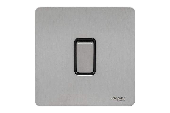 Schneider Electric GU1412BSS 1 Gang Ultimate Screwless Rocker Flat Plate Switch, Stainless Steel with Black Interior