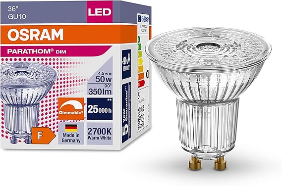 Osram PAR16 Dimmable LED Reflector Bulbs with Retrofit Plug-in Socket PARATHOM® DIM PAR16 50 36 4.5 W / 2700 K GU10