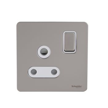 Schneider GU3490WPN Electric Ultimate Pearl Nickel Screwless Flat Plate 15A 1 Gang 2 Way Single Switched Socket White Insert