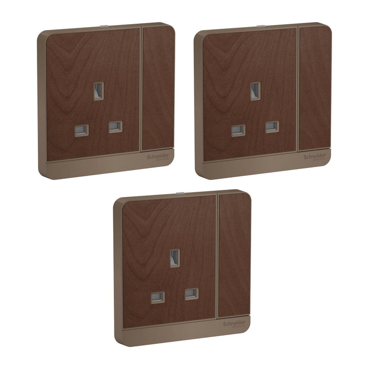 Schneider Electric AvatarOn, switched socket, 3P, 13 A, 250 V, LED, Wood (Model Number -E8315N_WD_G12)
 - Pack of 3