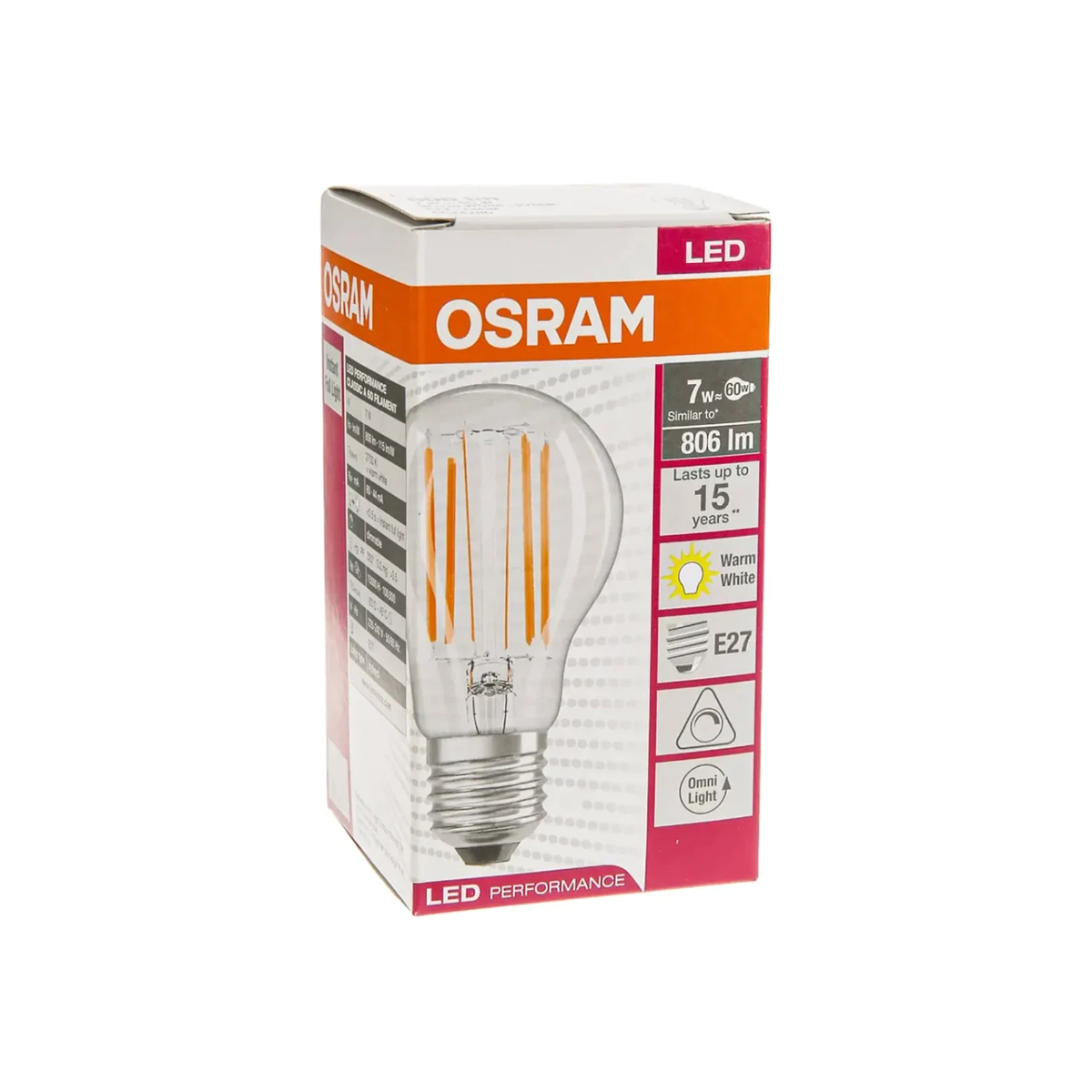 Osram Dimmable E27 LED Filament Light Bulb (7 W, Warm White) 2700k, 80