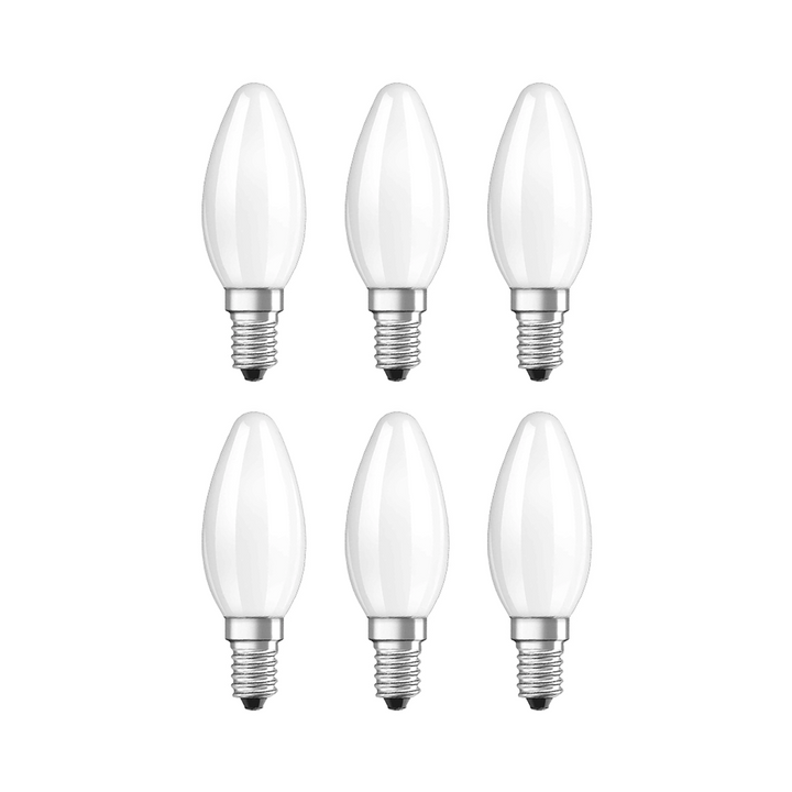 Osram LED Retrofit Classic B Frosted Mini Candle Shape E14 Lamp 4W Warm White/2700 K - Pack Of 6