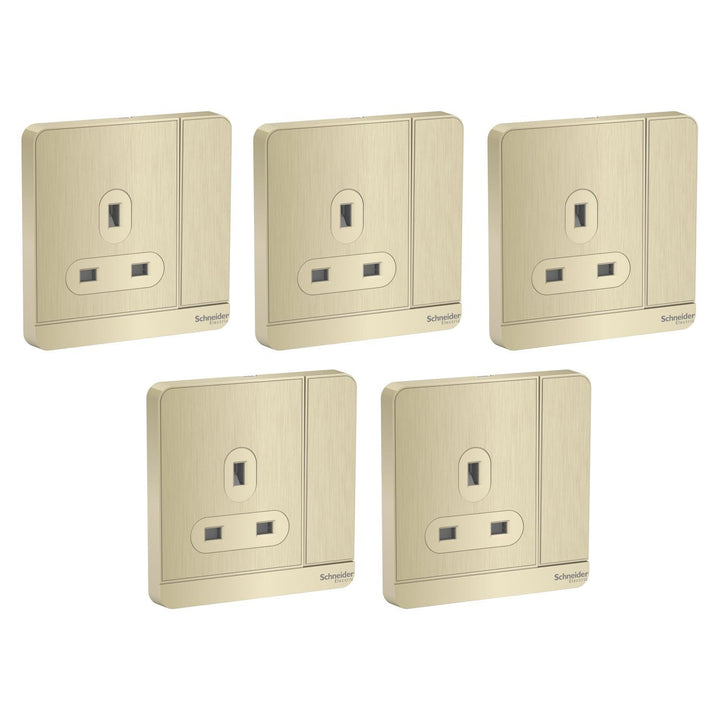 Schneider Electric AvatarOn, switched socket, 3P, 13 A, 250 V, LED, Metal Gold Hairline (Model Number - E8315N_GH_G12) - Pack of 5