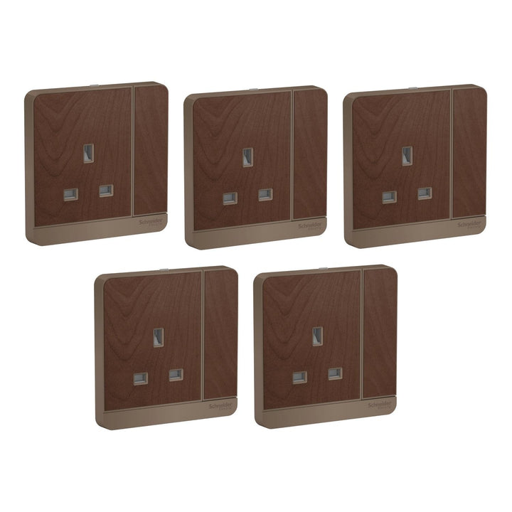 Schneider Electric AvatarOn, switched socket, 3P, 13 A, 250 V, LED, Wood (Model Number -E8315N_WD_G12)
 - Pack of 5