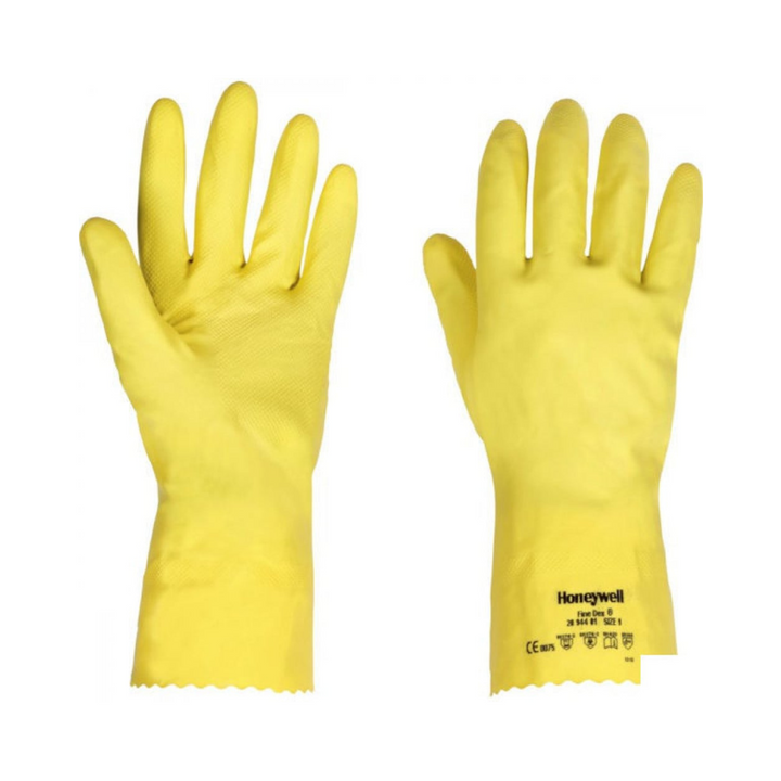 Honeywell Finedex Reusable Latex Gloves, 30cm Cuff Length, 0.4mm Thick Yellow (Size - 8 to 10)