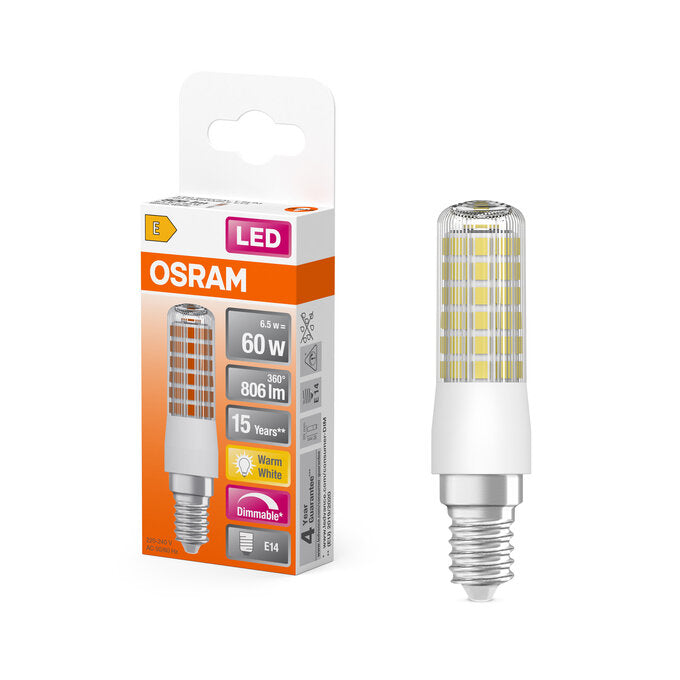 Ledvance LED T Slim 6.5W 2700K Warm White E14 Clear Bulb Dimmable 60W Equivalent 320° Beam