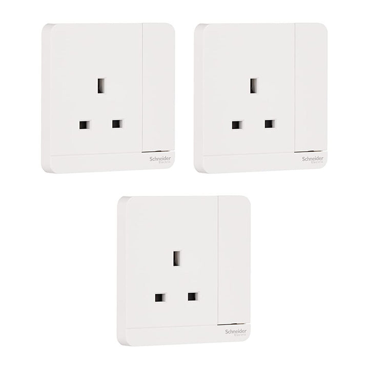 Schneider Electric E8315N_WE_G12 AvatarOn White - Single switched socket - 13 A - 230 V - 1 gang -White with Neon - Pack of 3