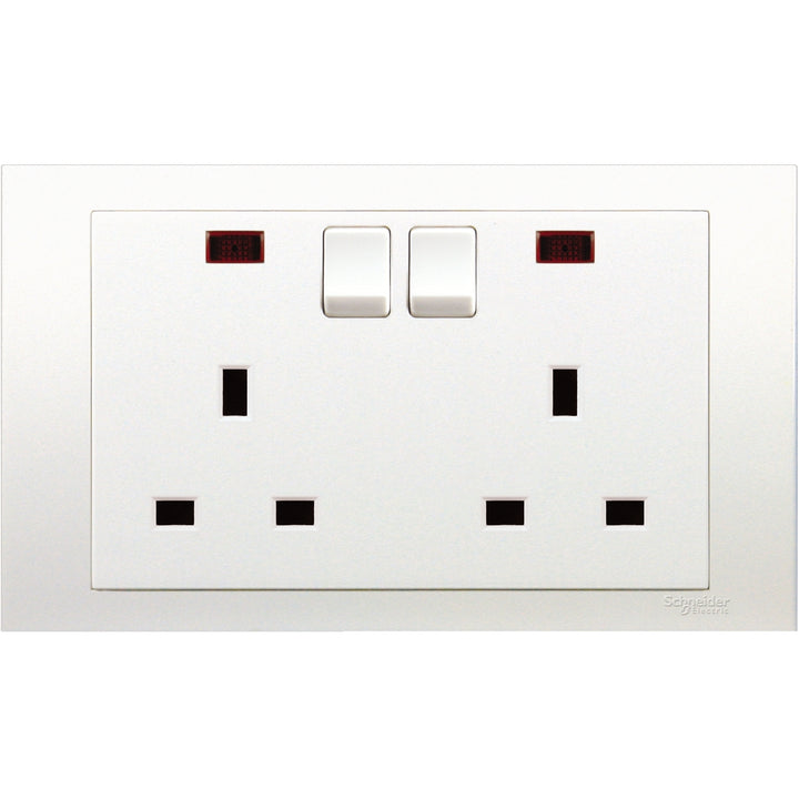 Schneider Electric 13A 250V Twin Gang Switched Socket with Neon - KB25N