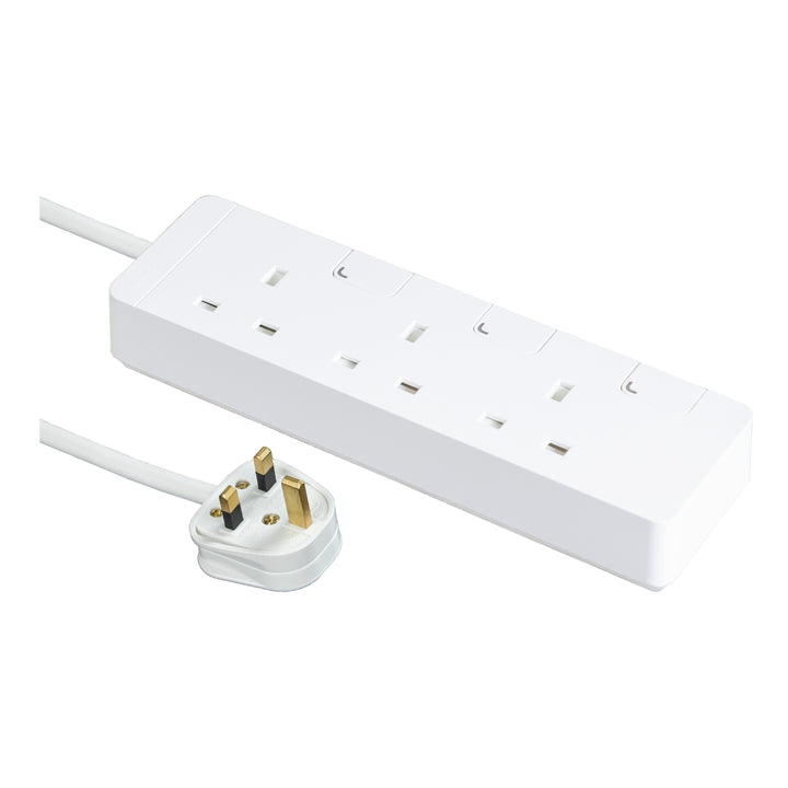 Schneider Electric Extension Cord /cable with 3 Trailing Sockets with individual switch, 3M, White - TSH33_3_WE