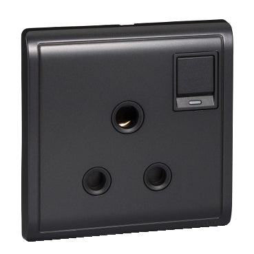 Schneider Electric Pieno 15A 250V 1 Gang 3 Round Pin Switched Socket with Neon, Matt Black E8215_15N_MB_G1