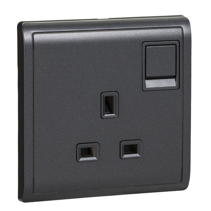 Schneider Electric Pieno 13A 250V 1 Gang Switched Socket - Matt Black - E8215_MB_G1