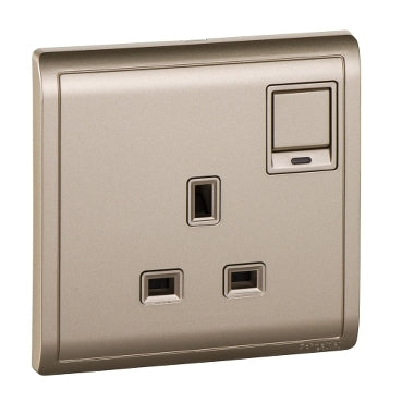 Schneider Electric Pieno 13A 250V 1 Gang Switched Socket with Neon, Wine Gold E8215N_WG