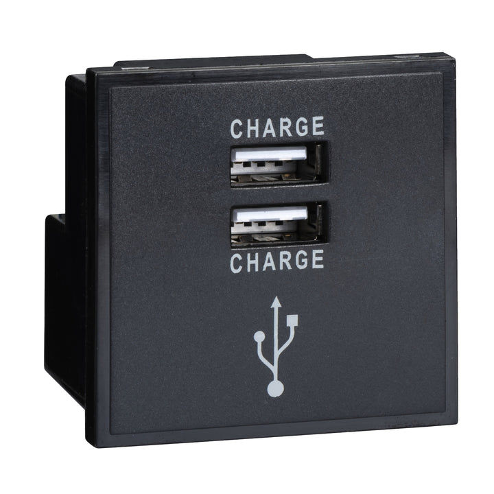 Schneider Electric USB charger, Lisse, 1A, 5V, euro module, twin, black - GUE7074B