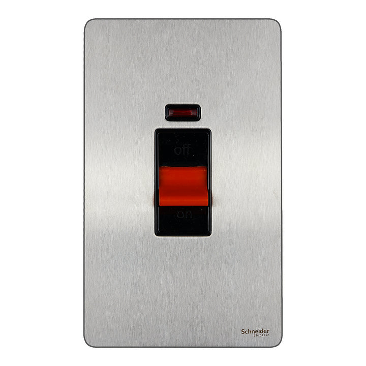 Schneider Electric Switch, Ultimate Screwless flat plate, 2-pole, screw terminals, IP20, stainless steel - GU4421-BSS