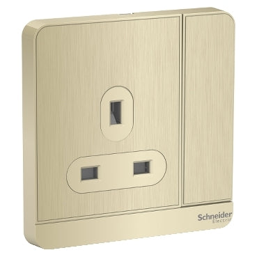 Schneider Electric AvatarOn, switched socket, 3P, 13 A, 250 V, LED, Metal Gold Hairline (Model Number - E8315N_GH_G12)