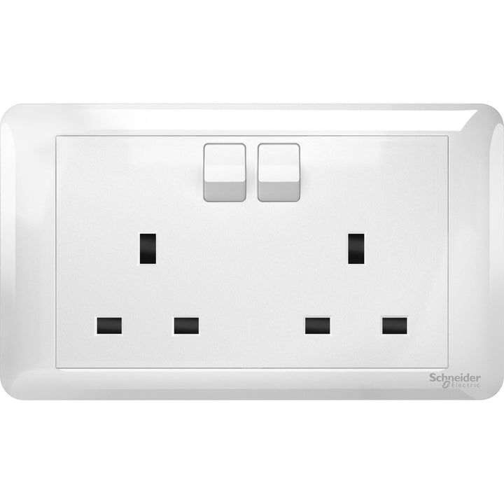 Schneider Electric Affle Plus 13A Twin Gang Switched Socket White - A3GT25_WE_G11
