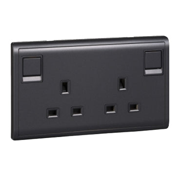 Schneider Electric Pieno - 13A 250V 2Gang switched socket,Matt Black E82T25_MB_G1