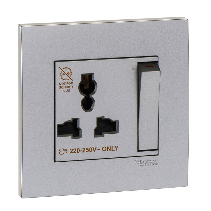 Schneider Electric Vivace 13A 250V 1Gang 3Pin Dolly Switched Universal Socket Al Silver - KB113LS_AS