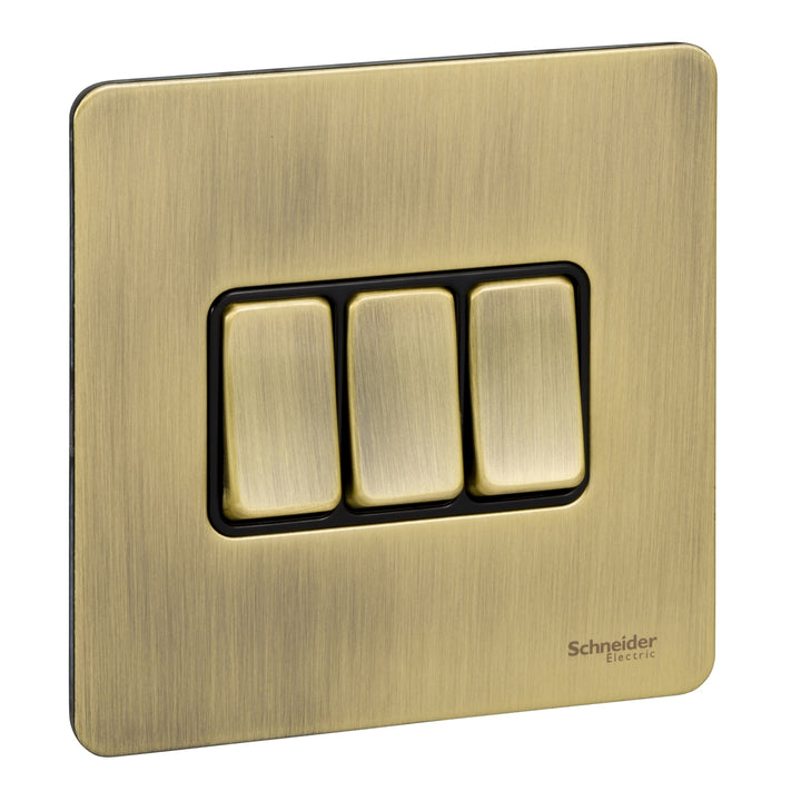 Schneider Electric Ultimate Screwless flat plate - 1-pole 2-way switch - 3 gangs - antique brass - GU1432BAB