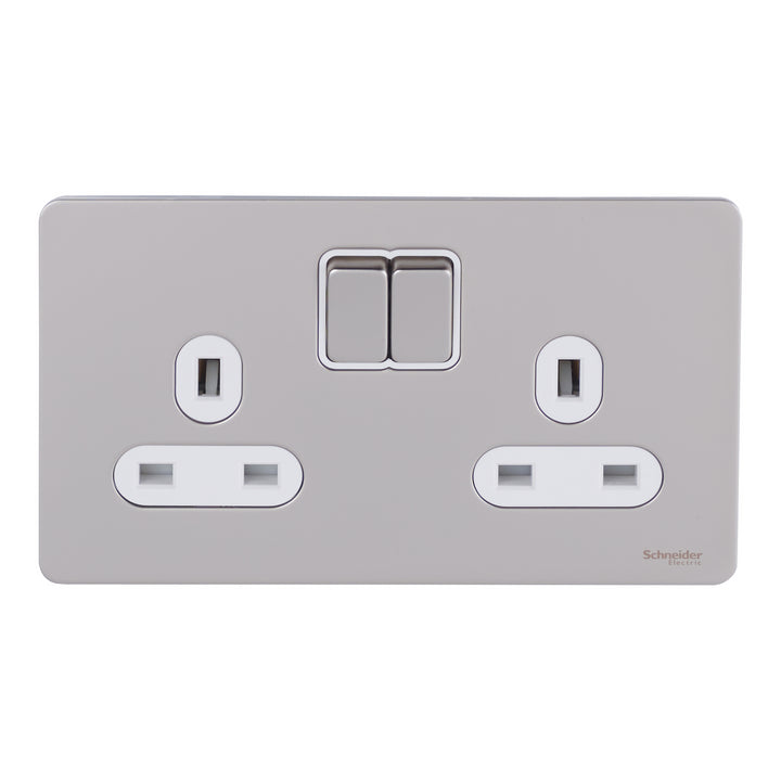 Schneider Electric Ultimate Screwless flat plate - switched socket - 2P - 2 gangs - pearl nickel - GU3420DWPNG