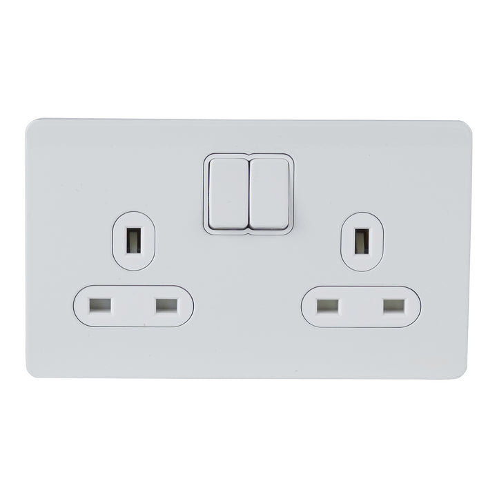 Schneider Electric Ultimate Screwless Flat Plate Double Switched Socket, 13A, White Metal - GU3420WPW