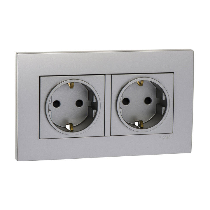 Schneider Electric Vivace 16A 250V 2-Gang American Socket, Aluminium Silver - KBT426_16S_AS
