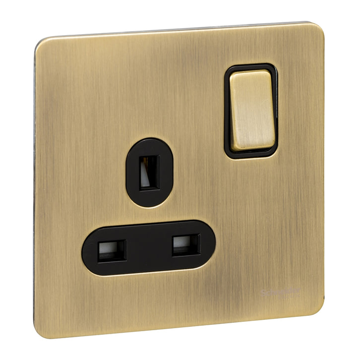 Schneider Electric Ultimate Screwless flat plate - switched socket - 1 gang - antique brass - GU3410BAB