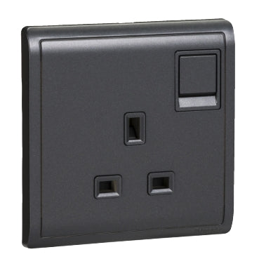 Schneider Electric Pieno 13A 250V 1Gang switched socket,Matt Black E8215_MB_G1