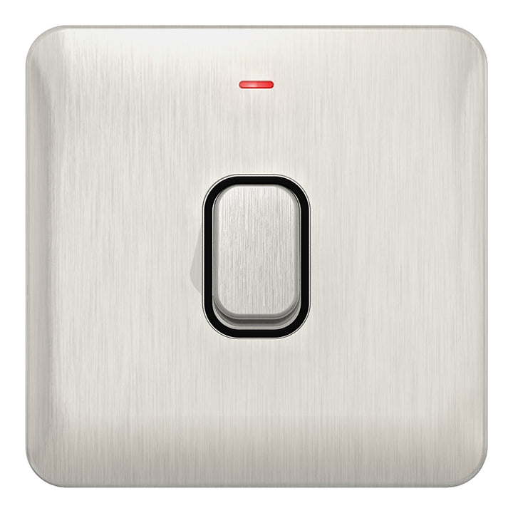 Schneider Electric Lisse Screwless Deco Control Switch, 1 Gang LED Indicator, 20AX DP, Stainless Steel with Black Interior - GGBL2011BSS