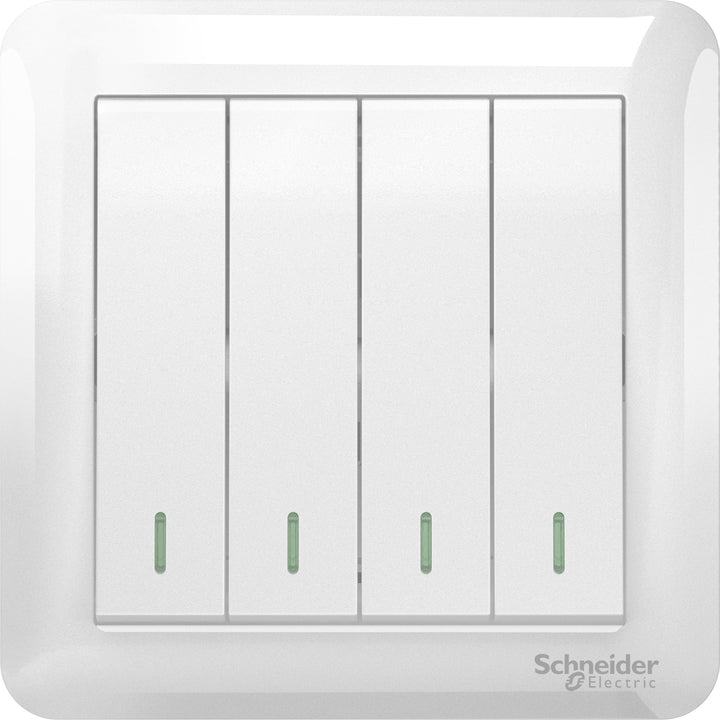 Schneider Electric Affle Plus 10AX 250V 4 Gang 1 Way Switch White - A3G34B1A_WE_G11