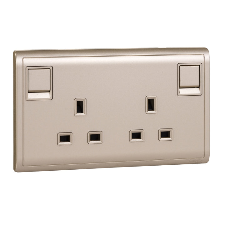 Schneider Electric Pieno 13A 250V Twin Gang Switched Socket, Wine Gold - E82T25_WG_G1