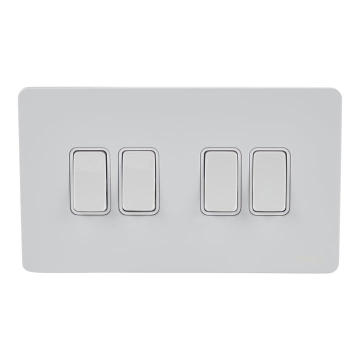 Schneider Electric Ultimate Screwless flat plate - rocker plate switch - 4 gangs - painted white - GU1442WPW