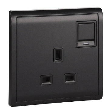 Schneider Electric Pieno 13A 250V 1Gang swithitched socket with Neon,Matt Black E8215N_MB_G1