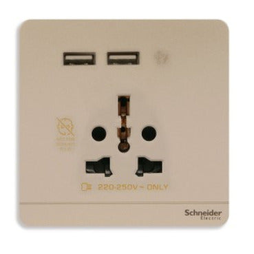 Schneider Electric AvatarOn, USB charger + 2 socket-outlet, 2P, 16A, Wine Gold E8342616USB_WG